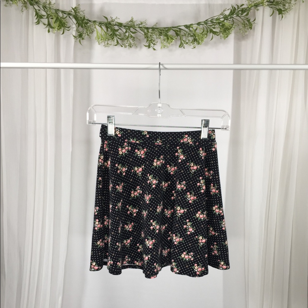 Black Floral and Polka Dot Skirt